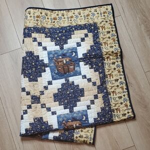 Noah Ark Patchwork Quilt with Star and Animal Design Toddler Blanket Reversible